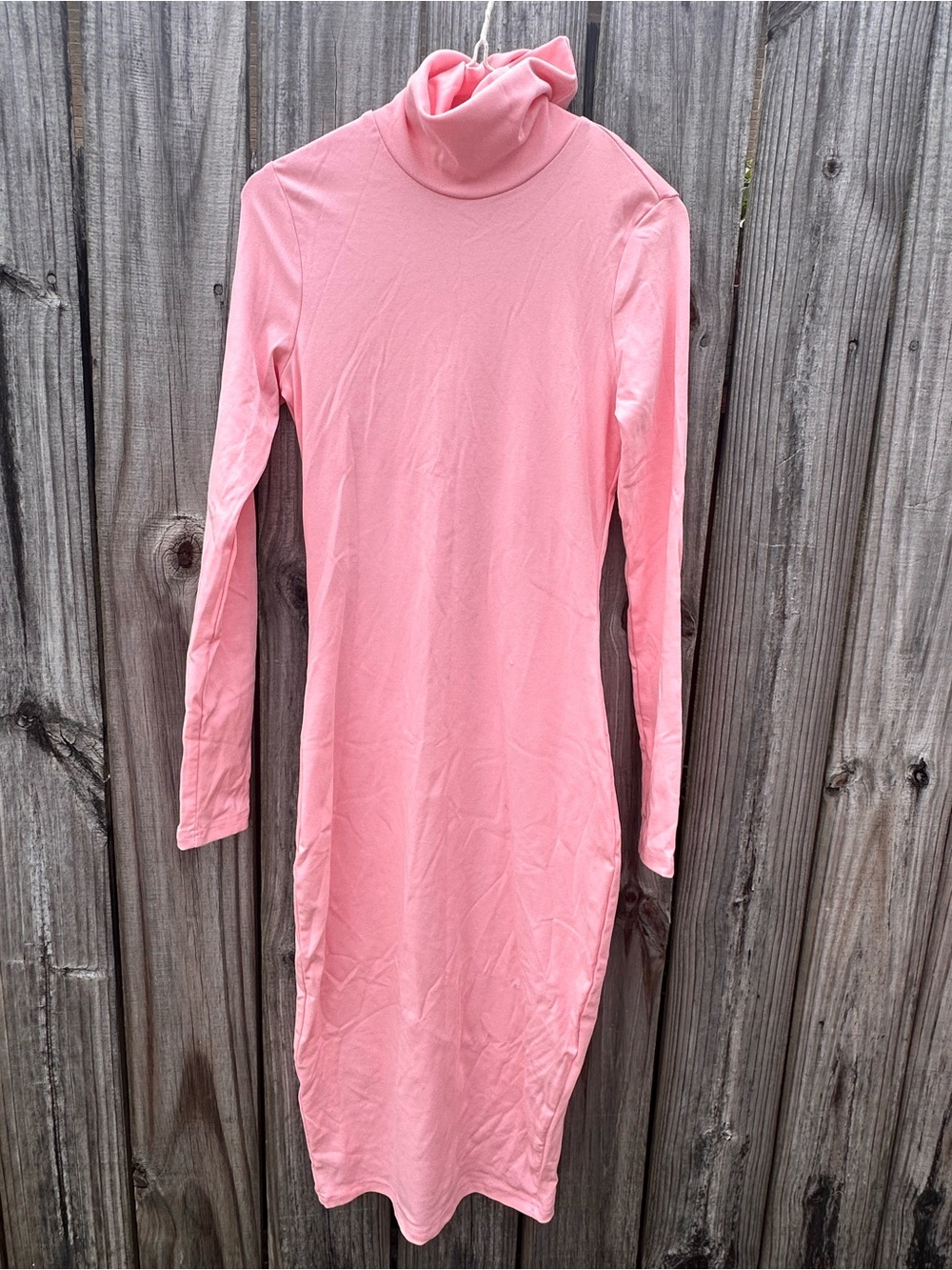SHEIN Pink Turtleneck Long Sleeve Midi Dress